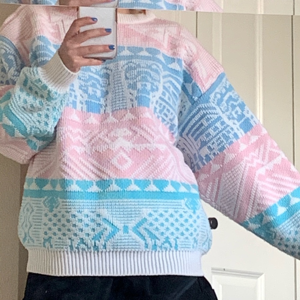 Oversized Pastel Pink and Blue Vintage Sweater